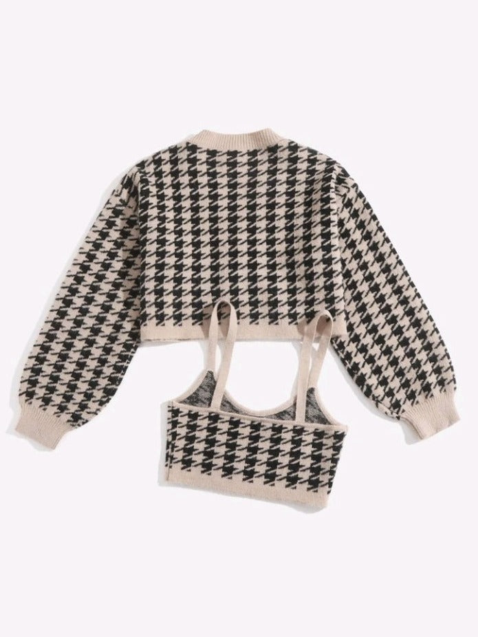 Cárdigan y top con patrón pata de gallo EM01