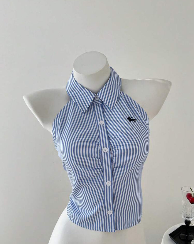 Camisa de manga corta y ajustada sin mangas a rayas A25PR02