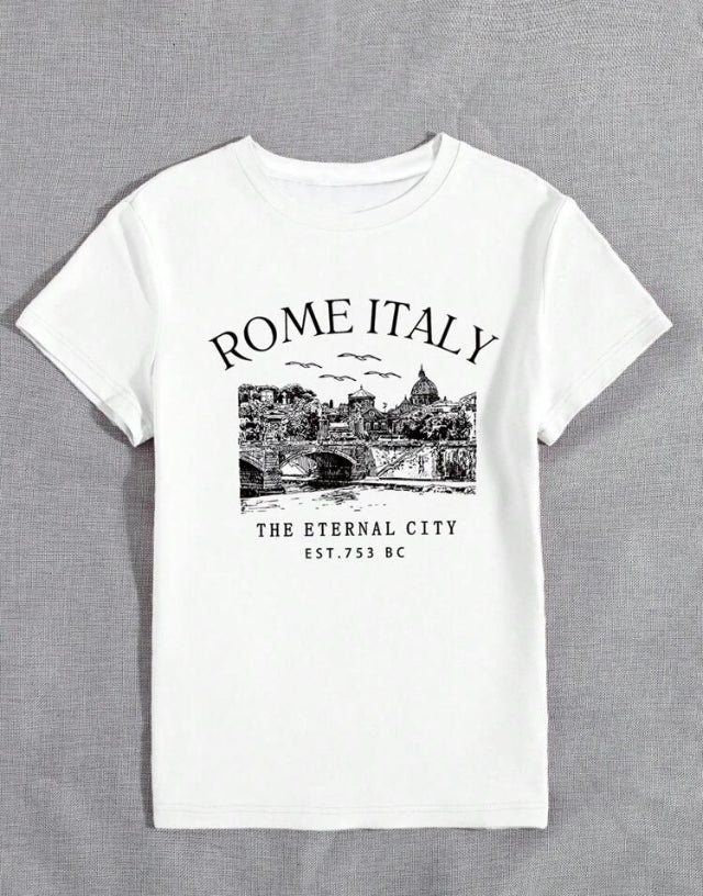 Camiseta con estampado de silueta de Roma E25MI01