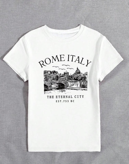 Camiseta con estampado de silueta de Roma E25MI01