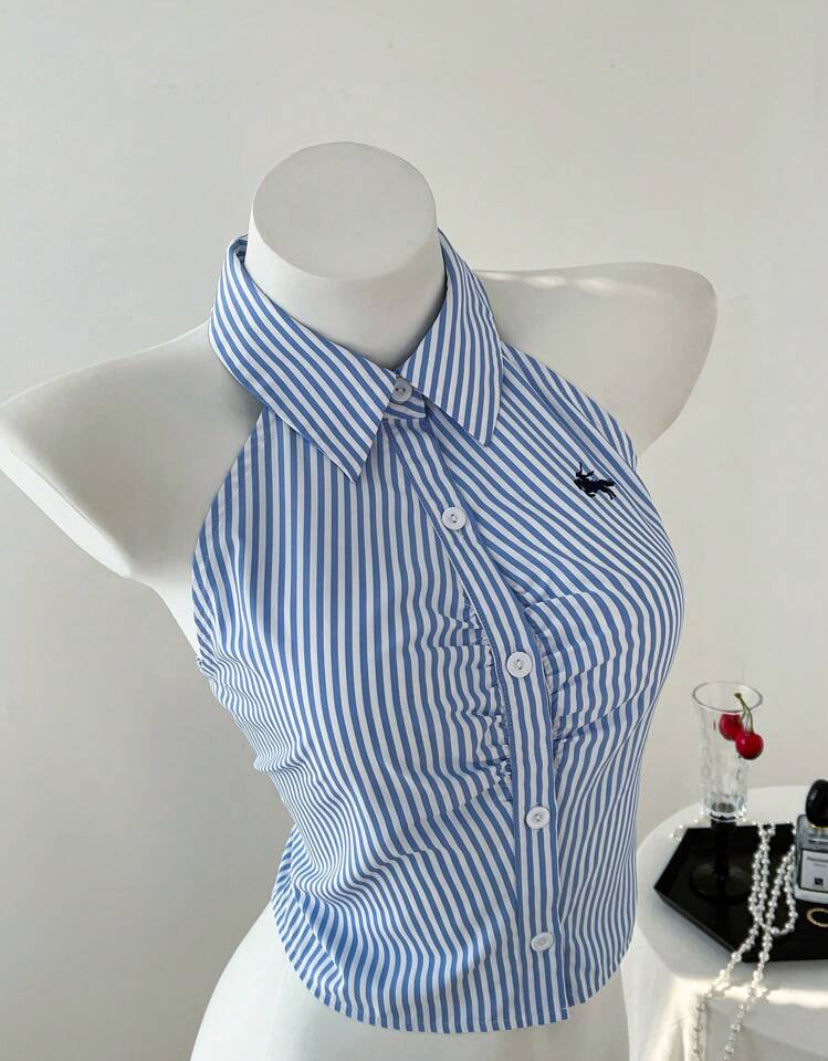 Camisa de manga corta y ajustada sin mangas a rayas A25PR02