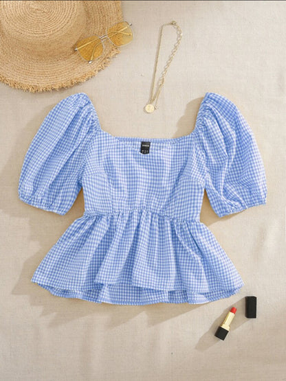 Blusa corta con estampado de cuadros A26BB07