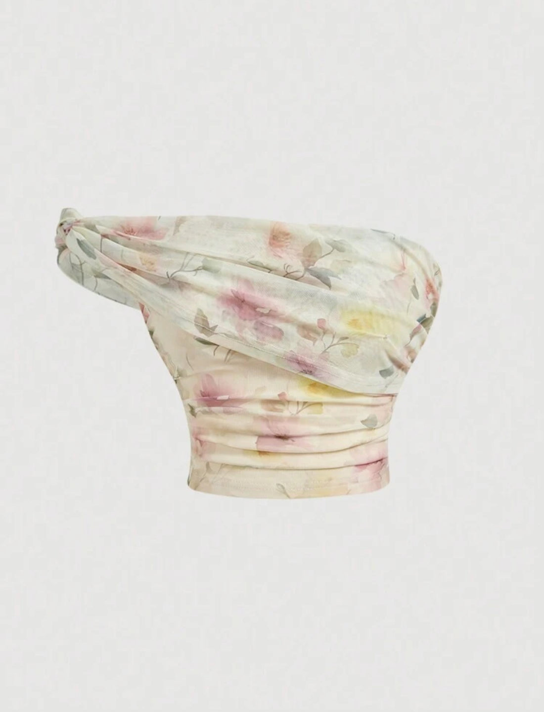 Top vintage de punto floral de un hombro A25PW07