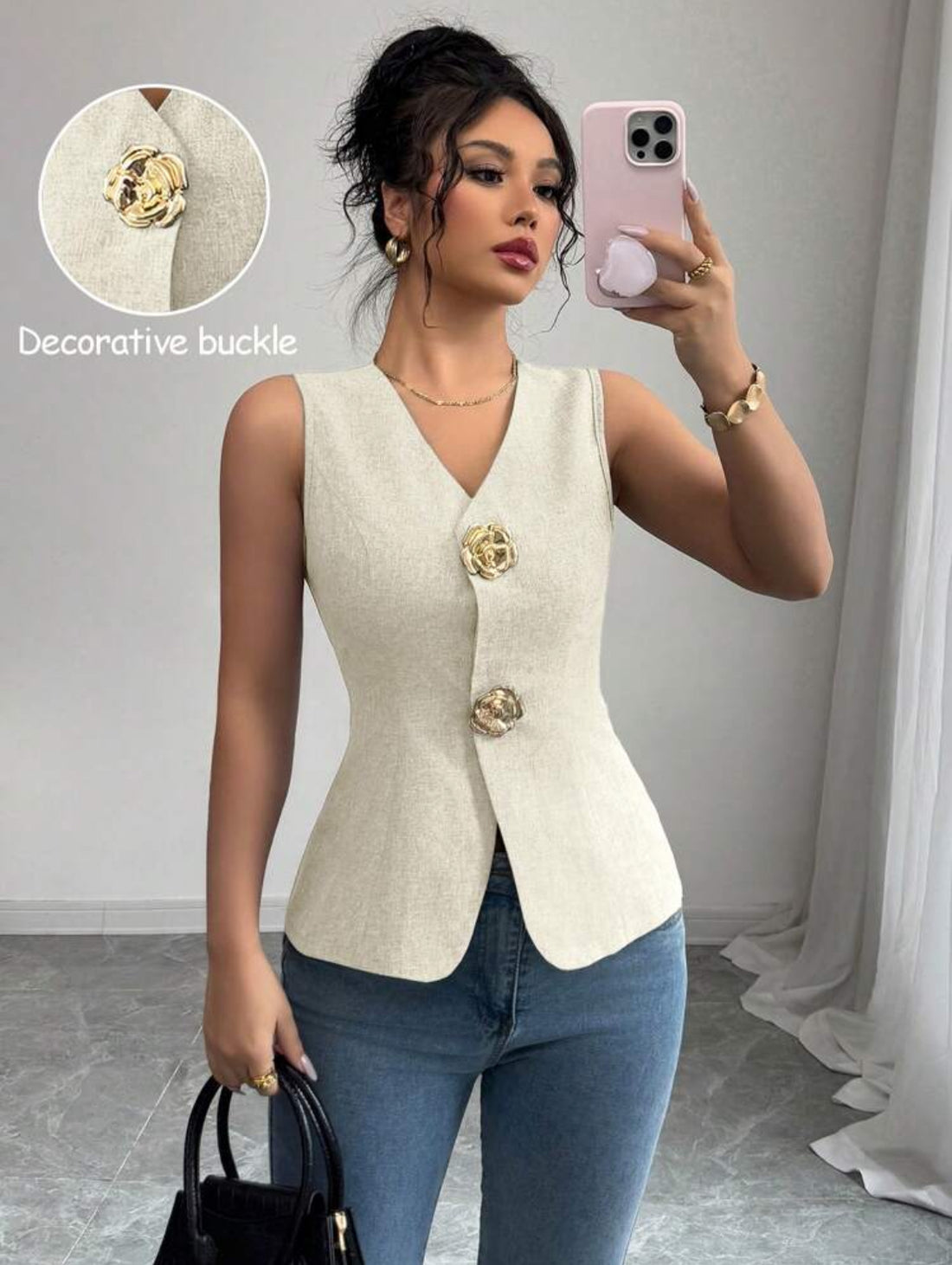 Chaleco con botones 3D de flores AG25TP09