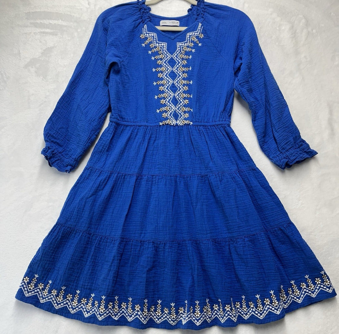 Vestido Azul Bordado Floral Bohemio J25QV09
