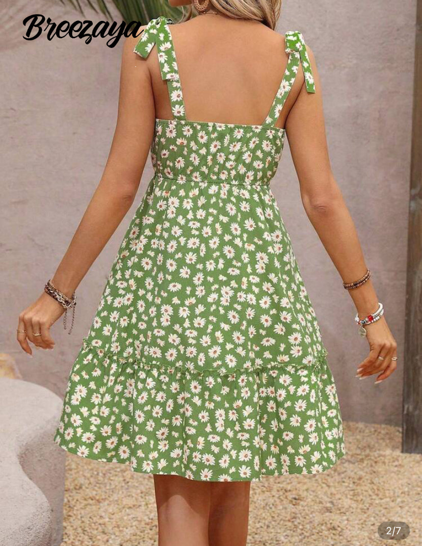 Mini vestido de tirantes de espagueti con estampado floral A25PS07