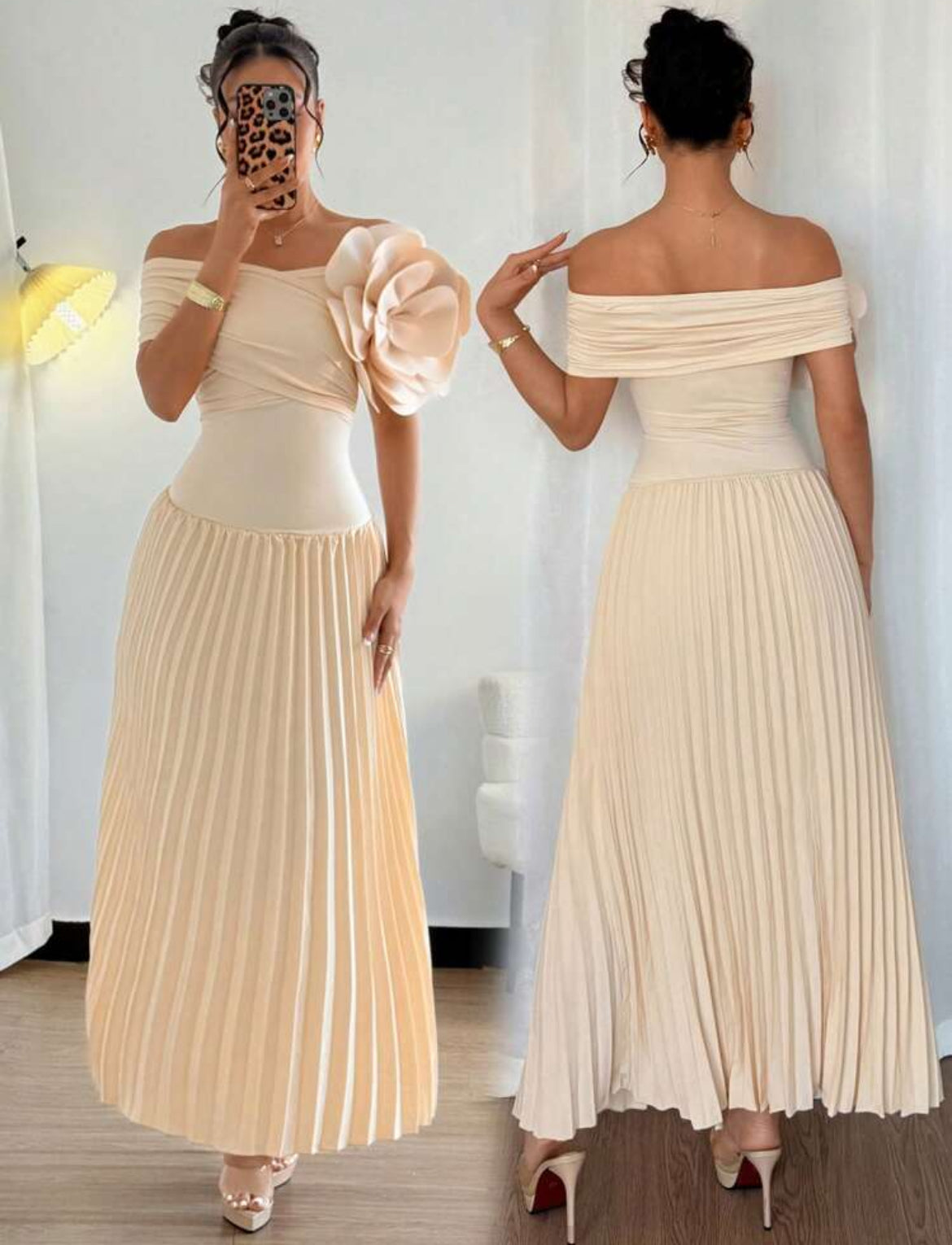 Vestido elegante plisado con flor S25UZ02