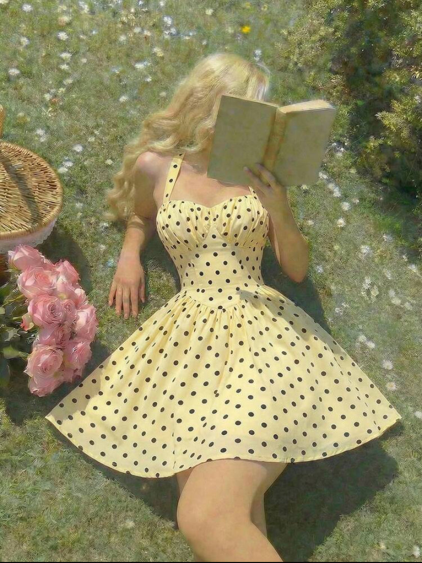 VESTIDO AMARILLO CON LUNARES NEGROS JL26AA06