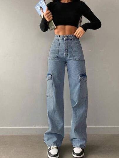 Jeans Rectos Básicos de Cintura Media LH04