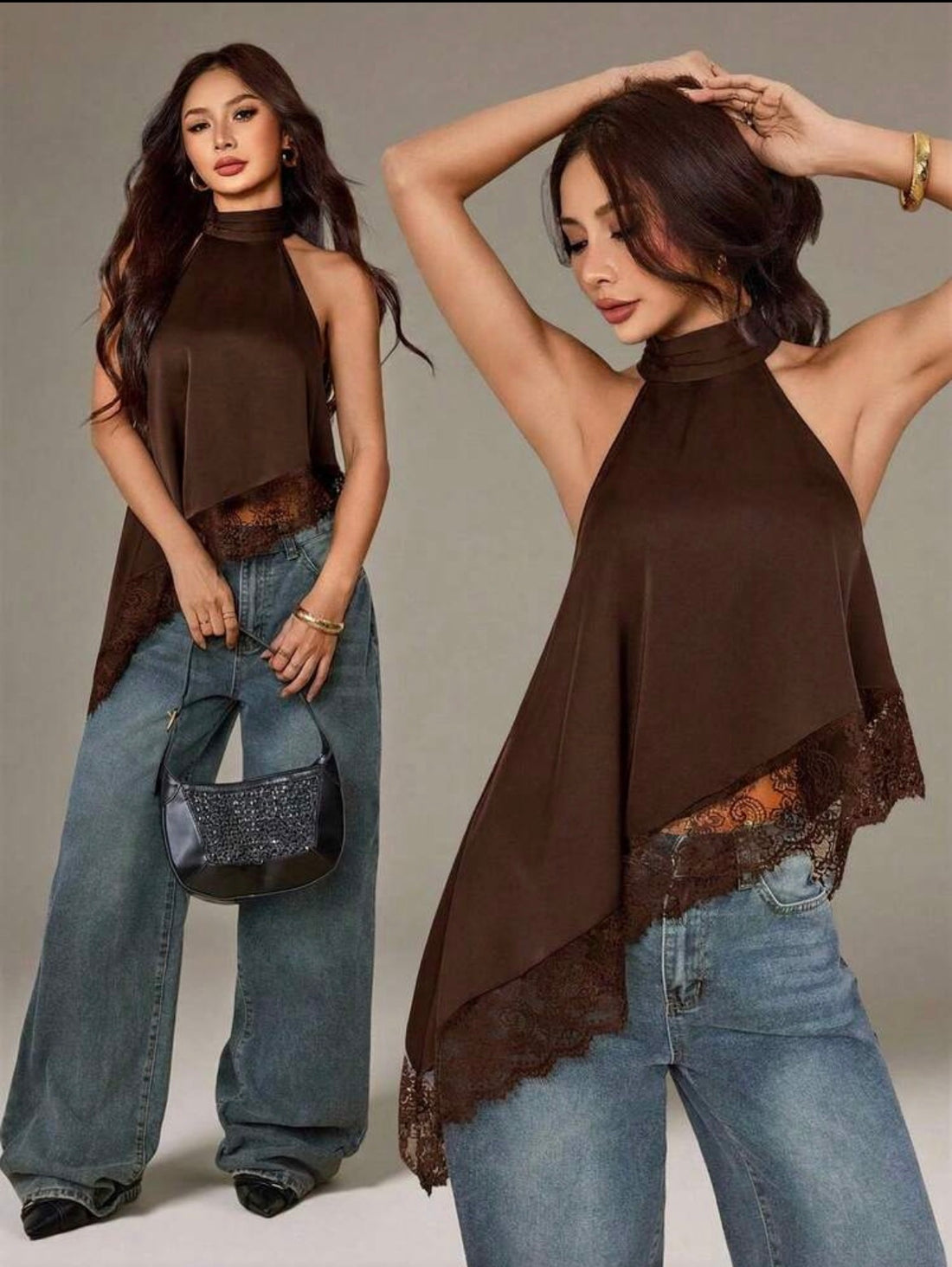 Blusa asimétrica de encaje