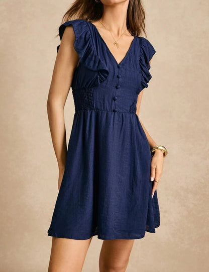 Vestido lineal unicolor con botones delanteros A25PR010