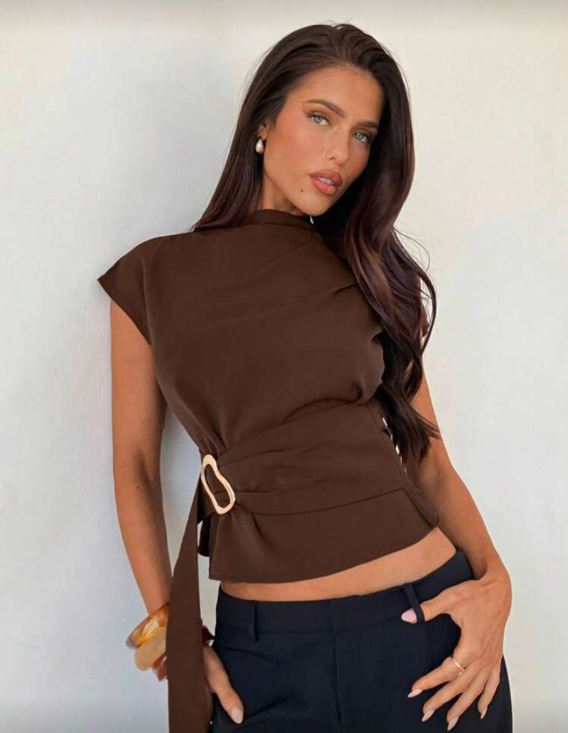 Blusa elegante de cuello alto D25WZ04