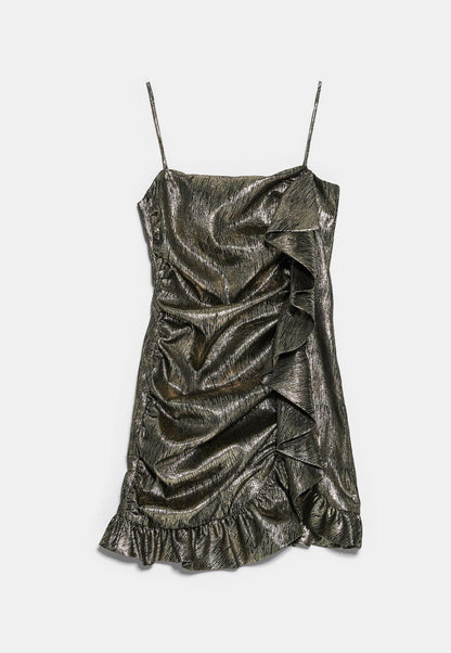 Vestido Corto Brillante Negro y Dorado J25QV08