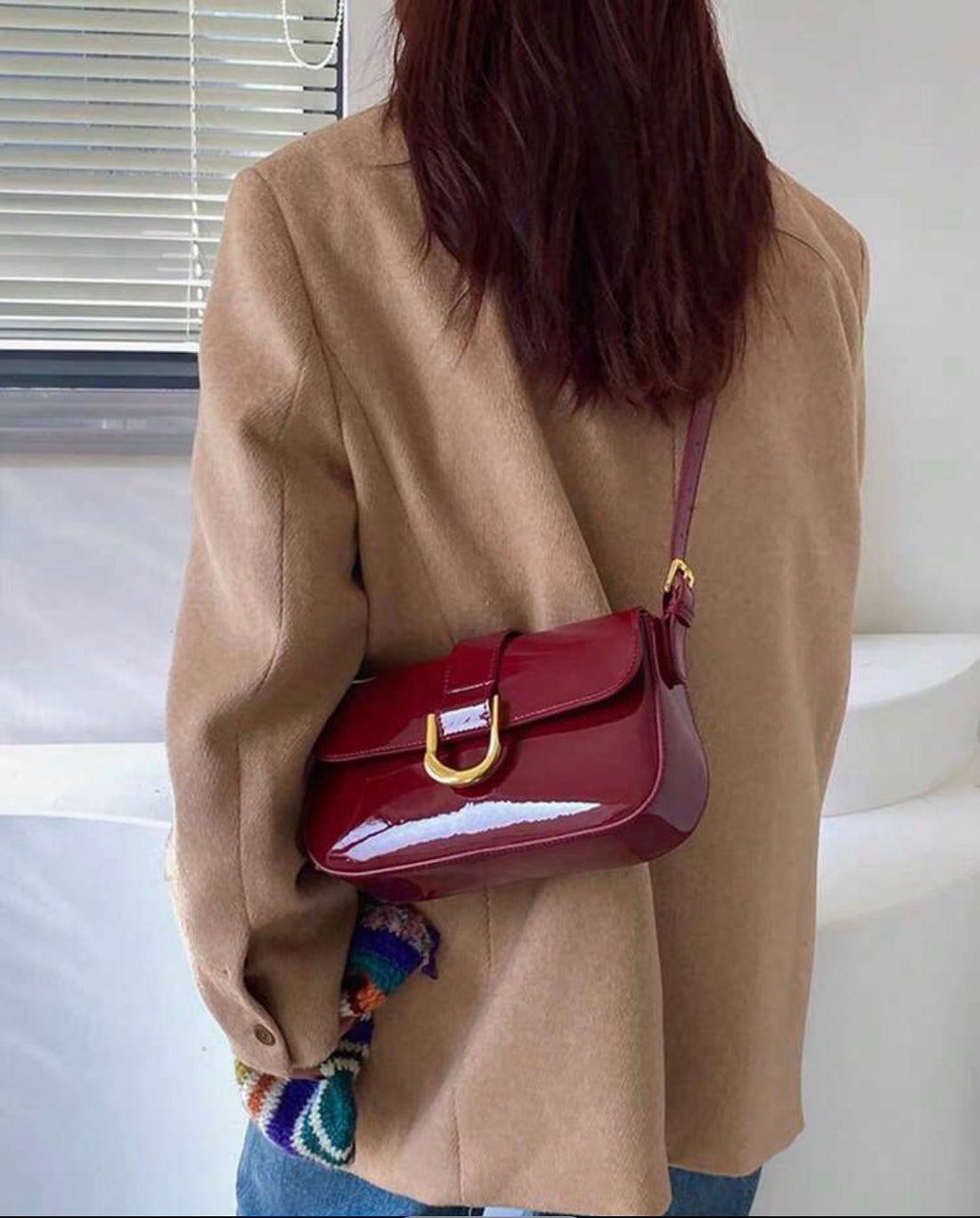 Bolso de piel sintética de moda burdeos A25QK06