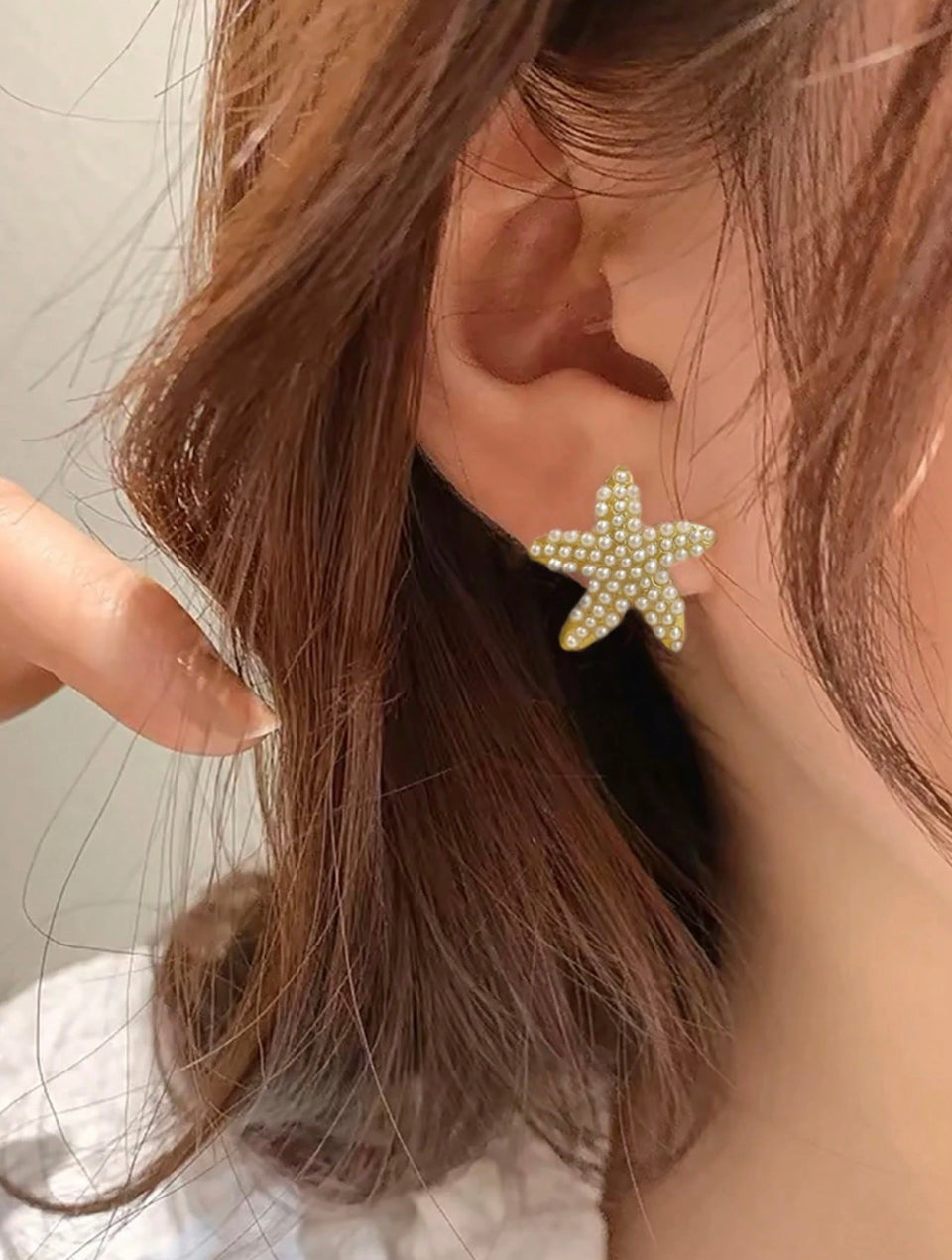 Estrella Encantada 1 Par de Aretes con Forma de Estrella de Mar Z. F25NW01