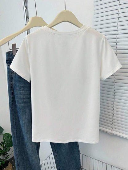 Camisa de cuello redondo con slogan bordado AG25TQ07