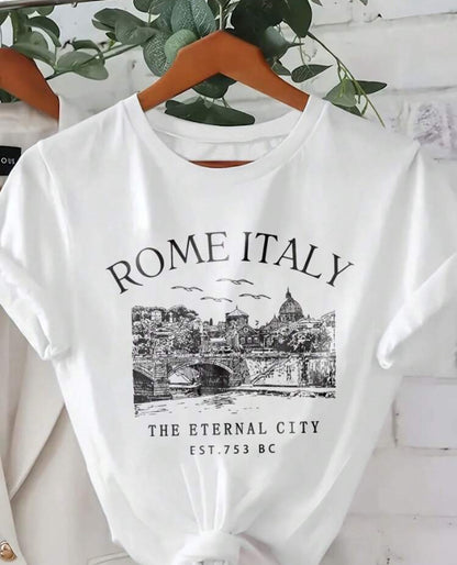 Camiseta con estampado de silueta de Roma E25MI01