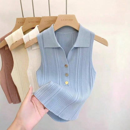 Top de punto sin mangas con cuello falso A25QF04