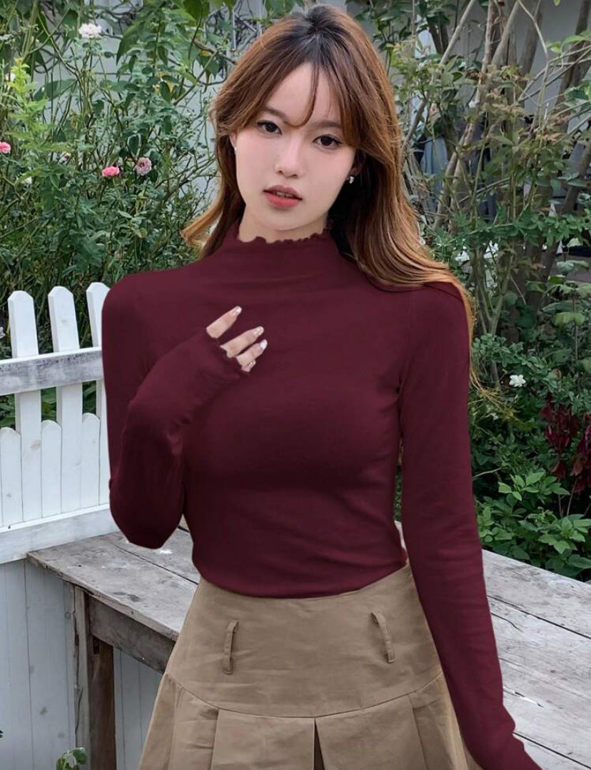 Blusa de cuello alto de manga larga D25WV010