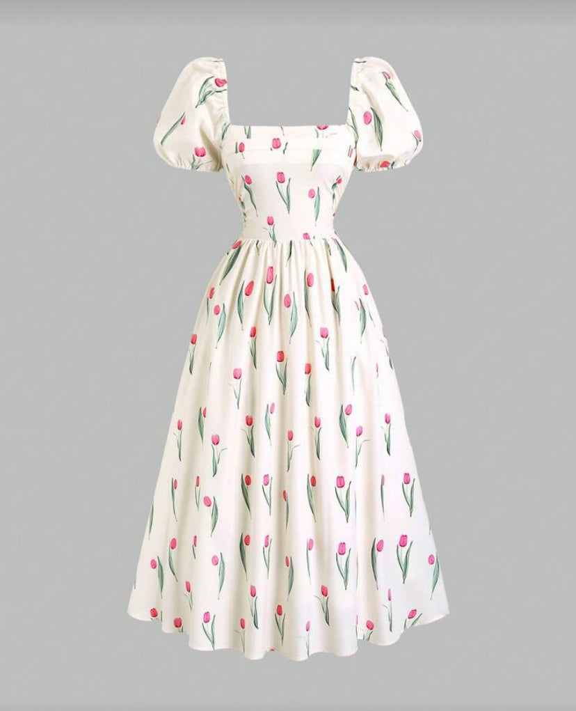 Vestido con estampado de tulipanes F26XZ05