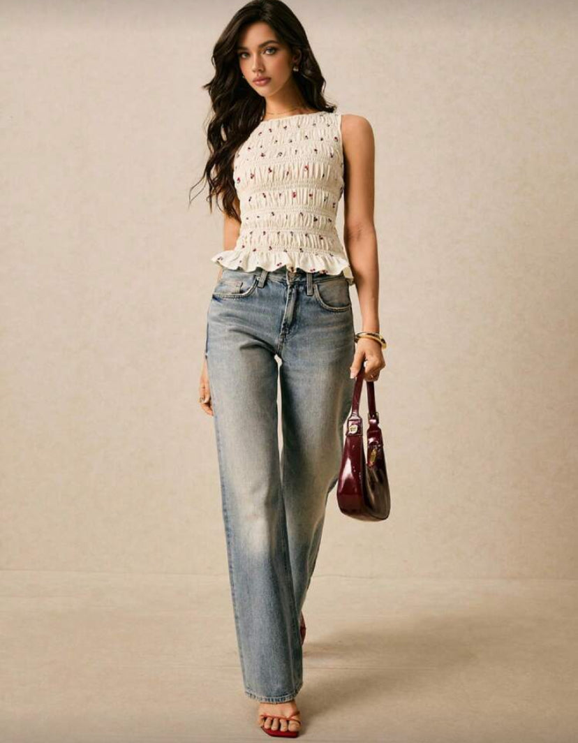 Blusa con tirantes con estampado de cereza E26XP05