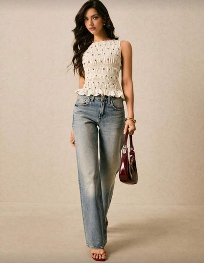 Blusa con tirantes con estampado de cereza E26XP05