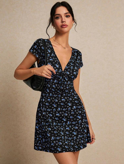 Vestido Línea con  estampado floral A25PF07