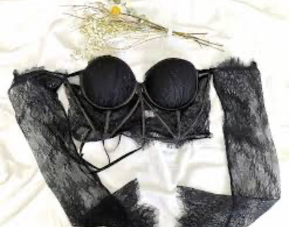 Black Queen Top de manga larga con encaje. J25RQ06