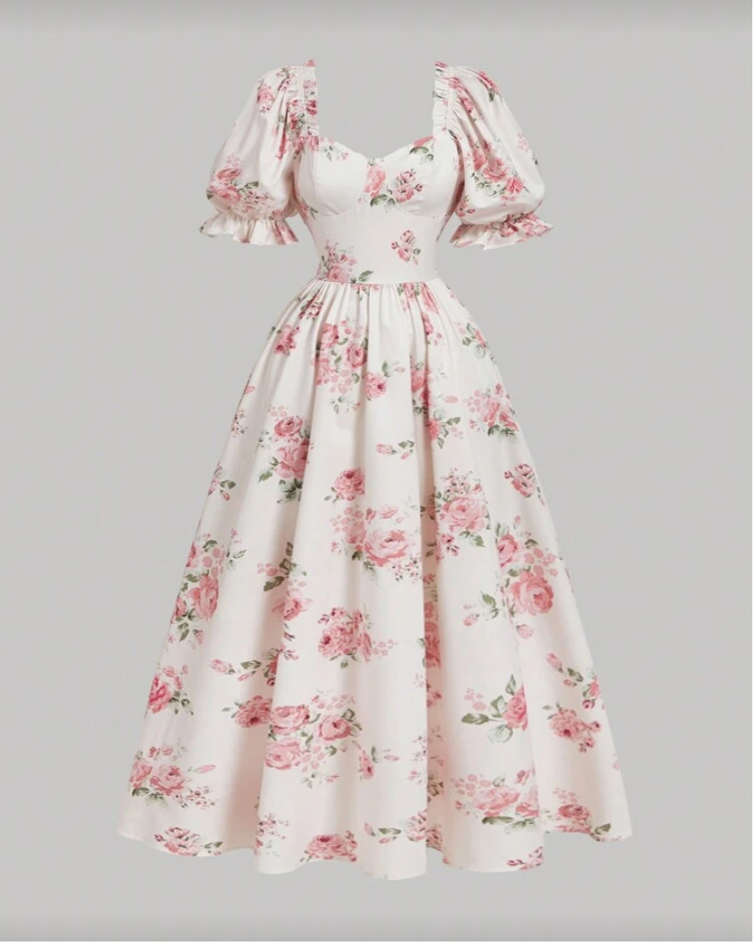 Vestido floral de manga abullonada O25VW07