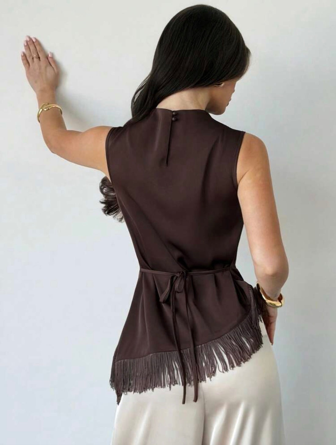 Blusa satén marrón