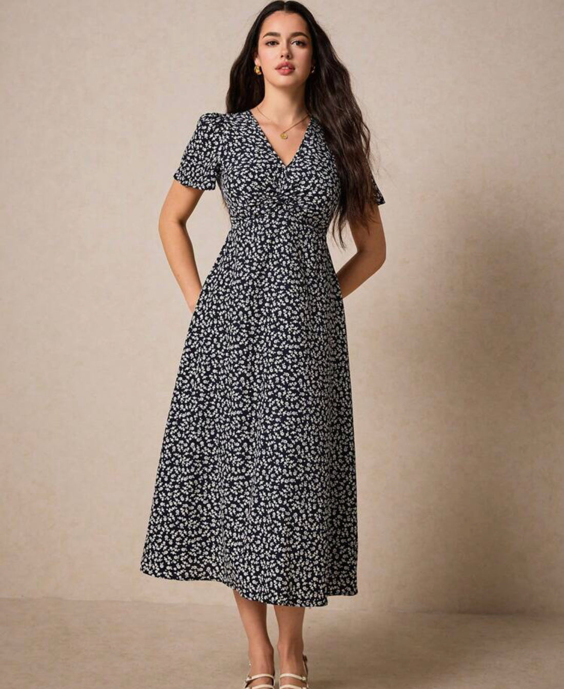 Vestido de estampado floral para mujer con nudo retorcido A25QF010