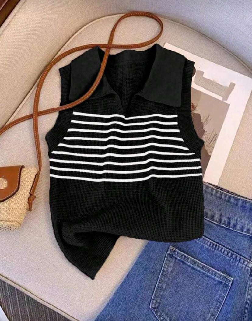 Chaleco de punto con cuello polo F26YA05 💗