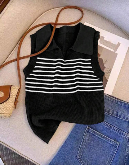 Chaleco de punto con cuello polo F26YA05 💗