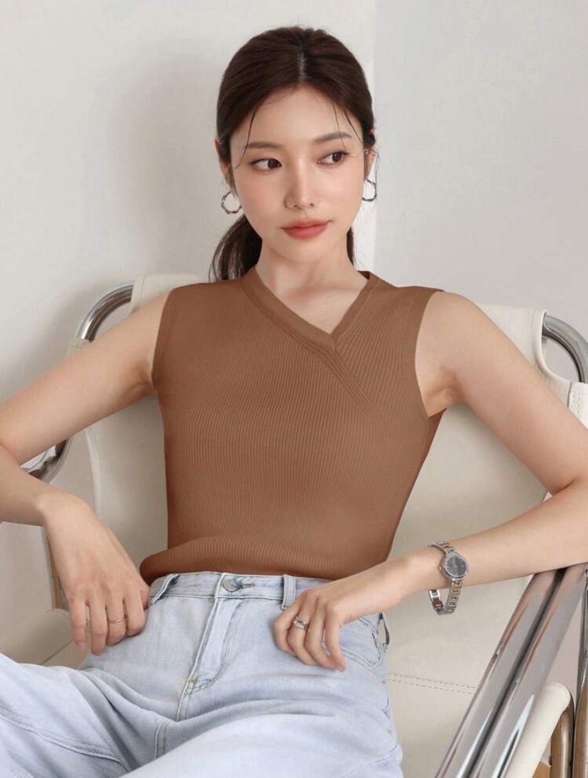 Blusa de punto de negocio casual sin mangas A25PP01