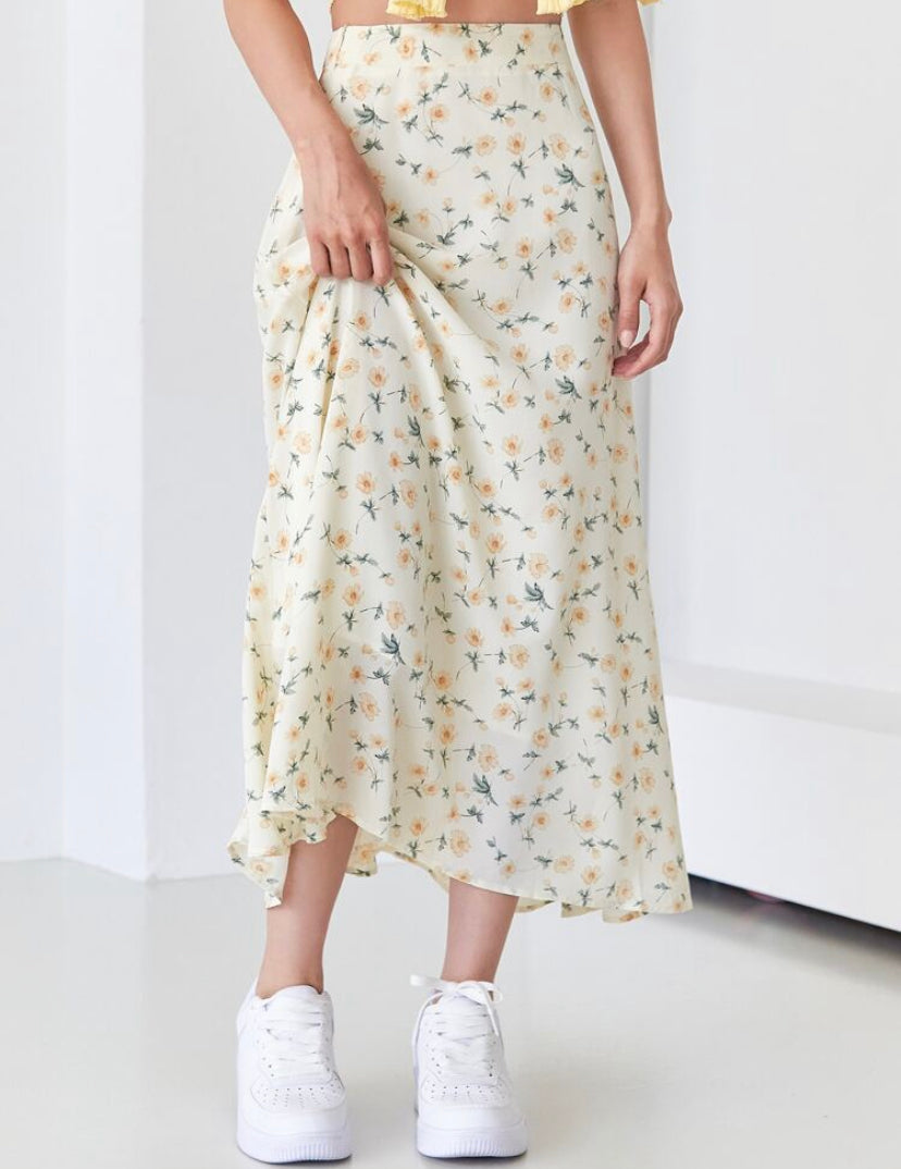 Falda de cintura alta con estampado floral A25PI04