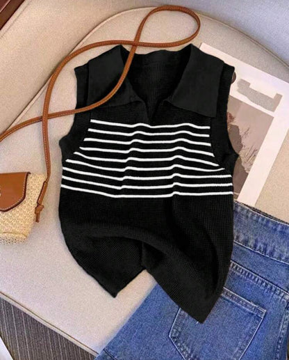 Chaleco de punto con cuello polo F26YA05 💗