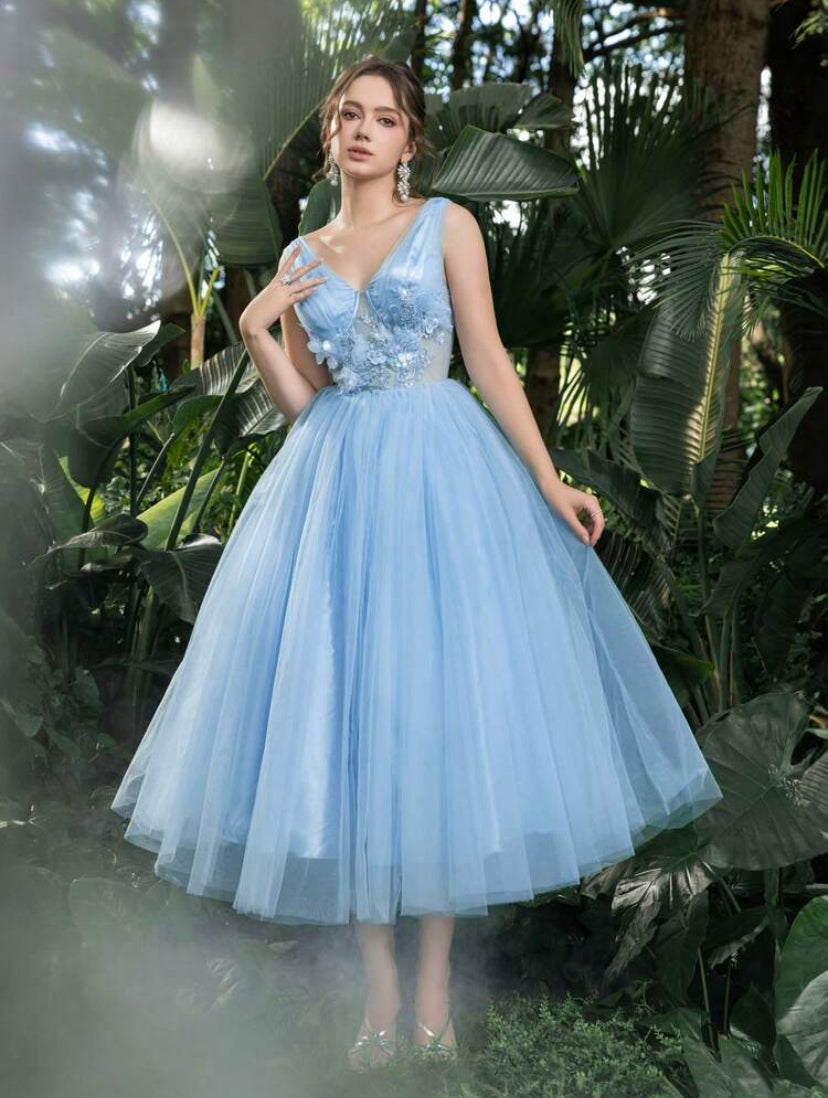 VESTIDO FORMAL DE NOCHE CON CUELLO V