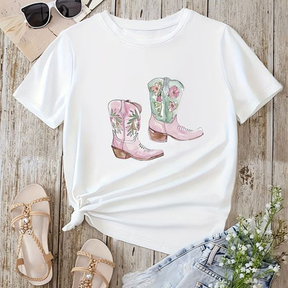 Camiseta Informal con Estampado de Botas JH02