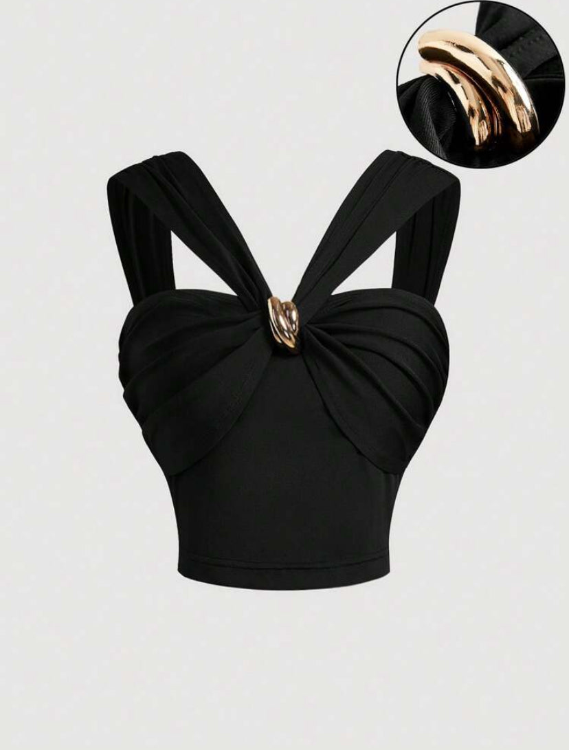 Blusa negra con cuello en V AG25TR010