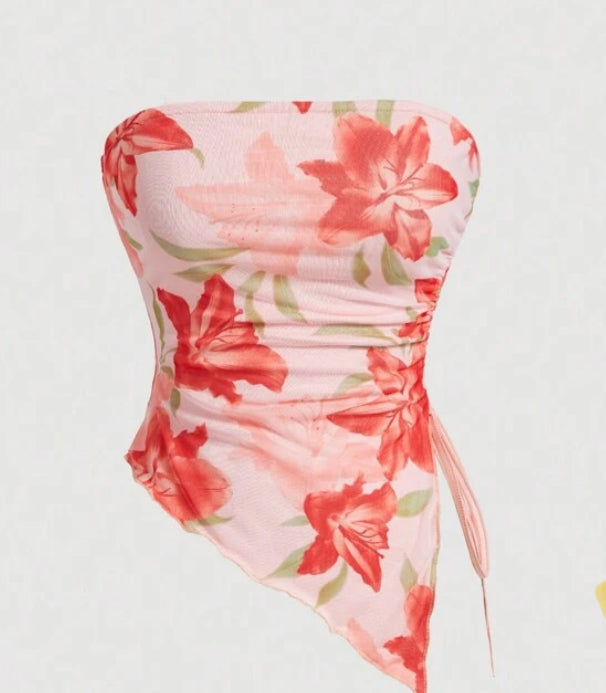 Top tubo rosa estampado floral A25PH01