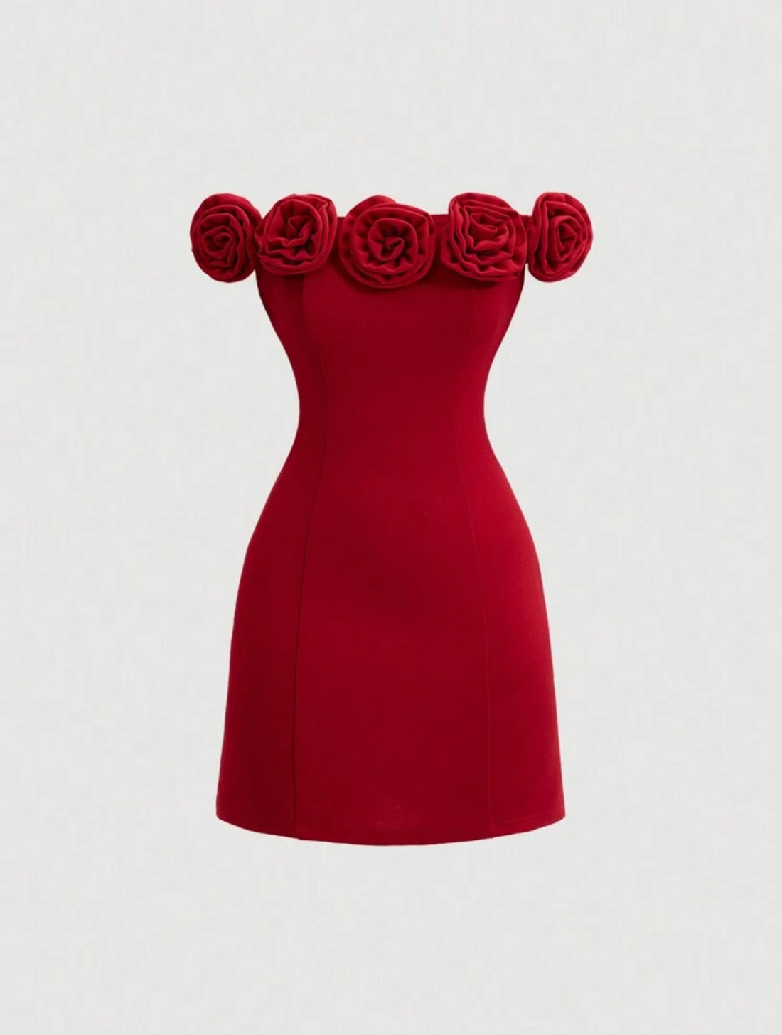 Vestido rojo sólido con hombros A25PM04