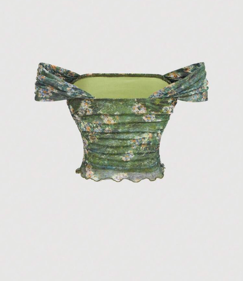 Blusa de malla con hombros al descubierto A25PY02