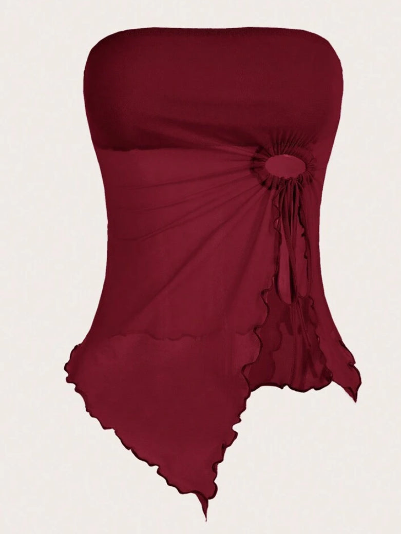 Top Asimétrico tubo con dobladillo y cordón A25PÑ06