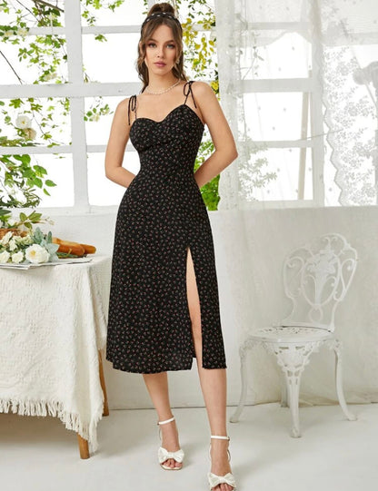 Vestido floral sexy lencero  de hombro con nudo fruncido M25PC02