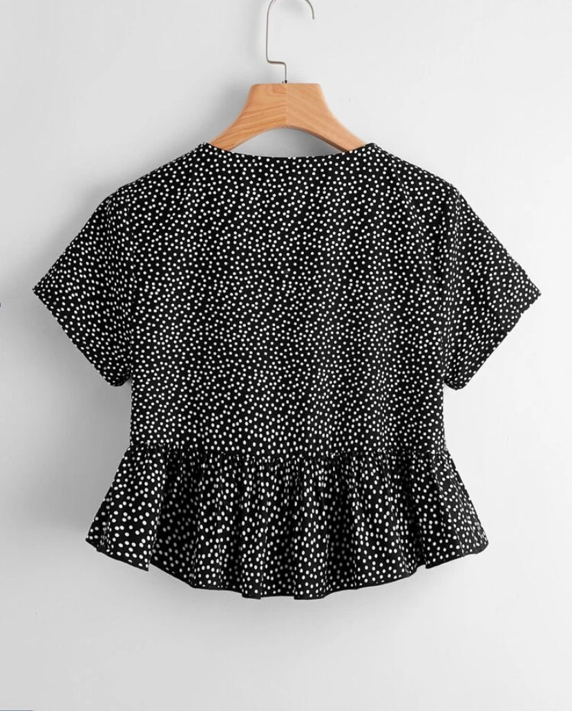 Top de lunares bajo fruncido con cordon A25PL04