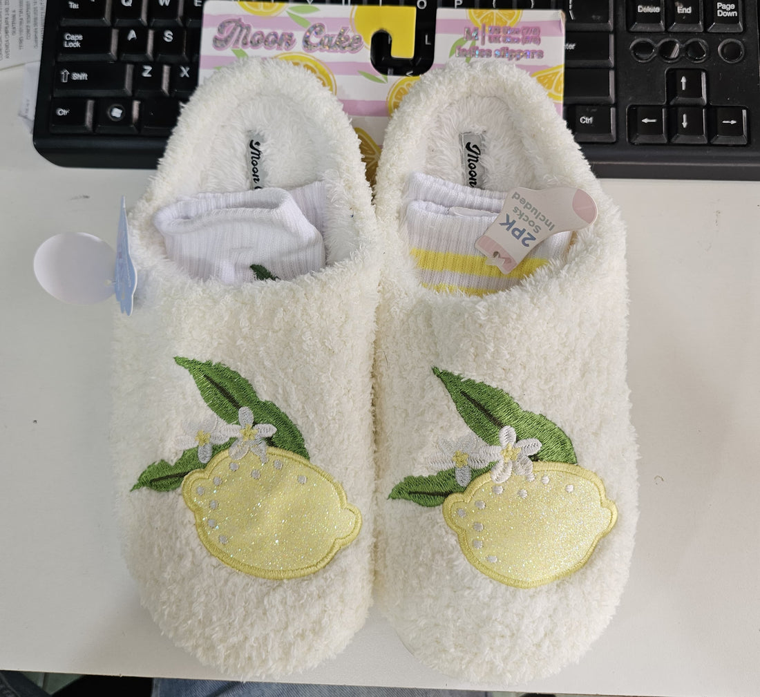 Pantuflas de felpa con limón J25RH09