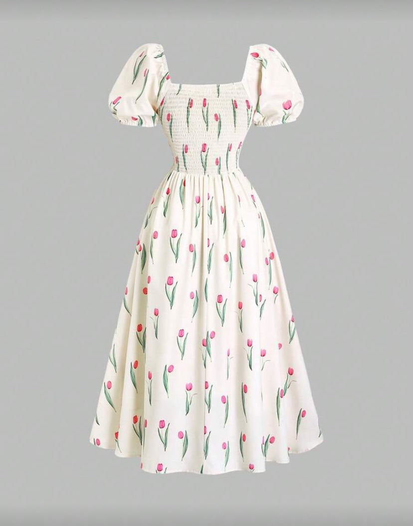 Vestido con estampado de tulipanes F26XZ05