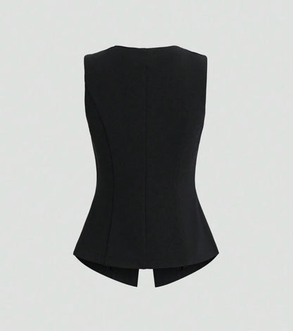 Blazer básico  sin mangas con botones metálicos A25QH05
