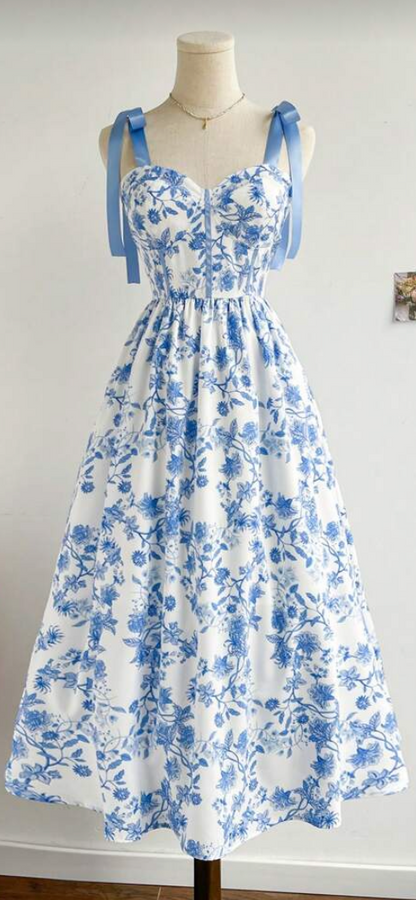 Vestido azul con patrón E26XH01 💗