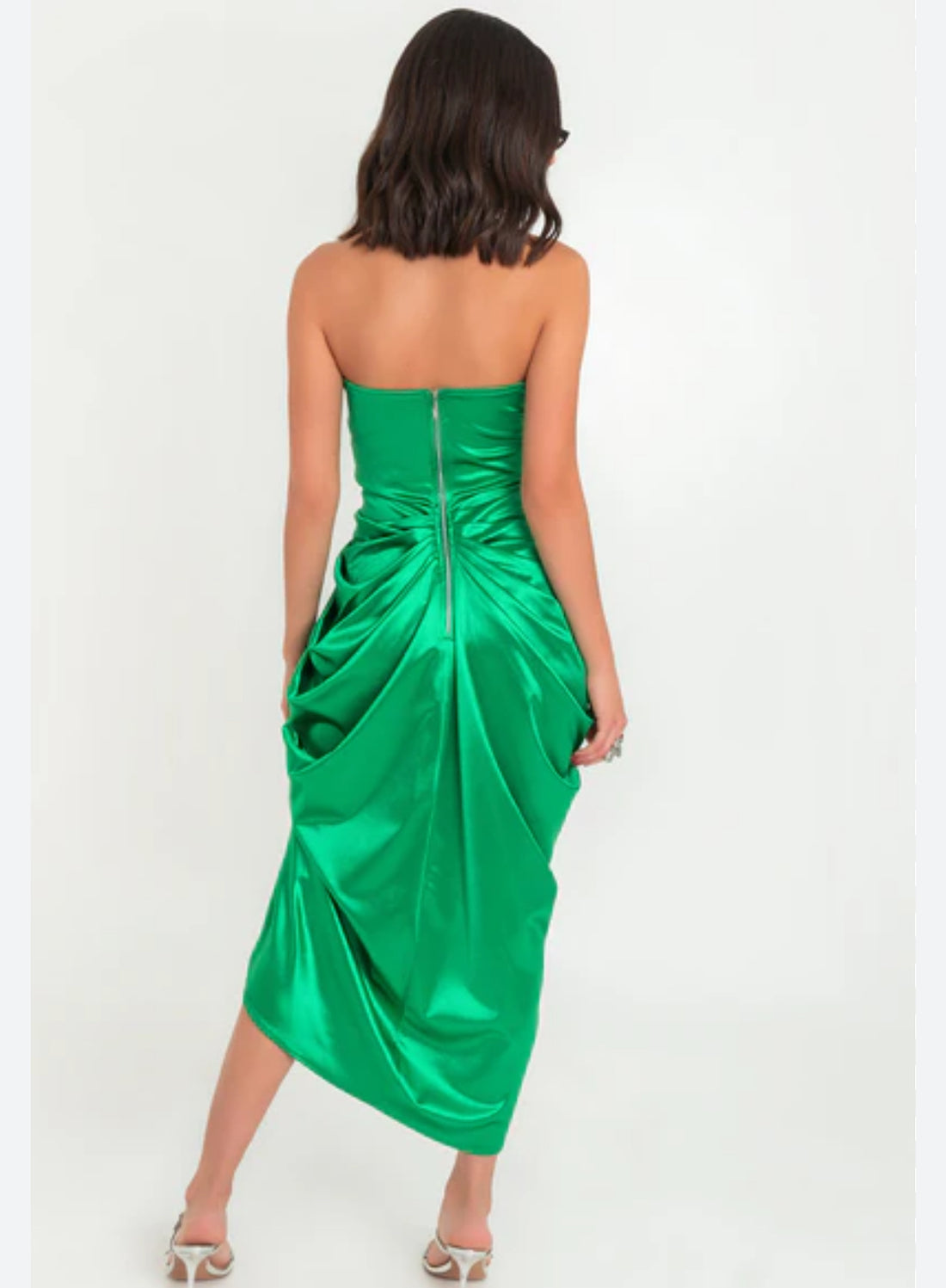 Vestido verde muslo de satén J25TF05